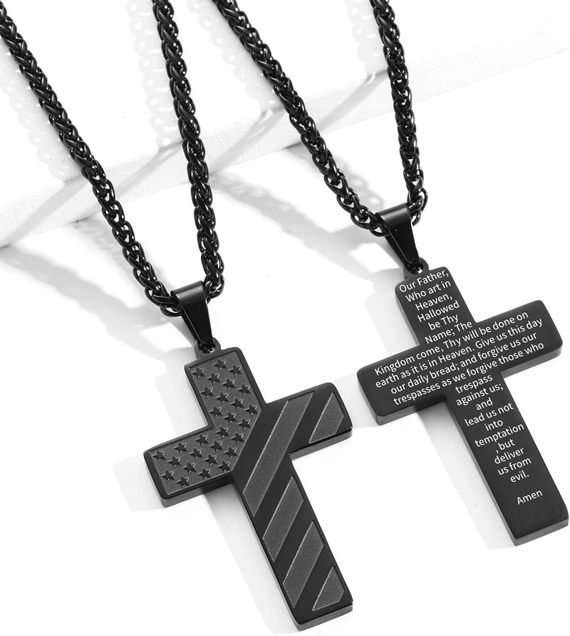 DuoDiner Valentines Day Gifts for Him -24 Inch Cross Necklace for Men Boys Kids Bible Verse American Flag Pendant Baptism Religious First Communion Jewelry Gifts - Image 2